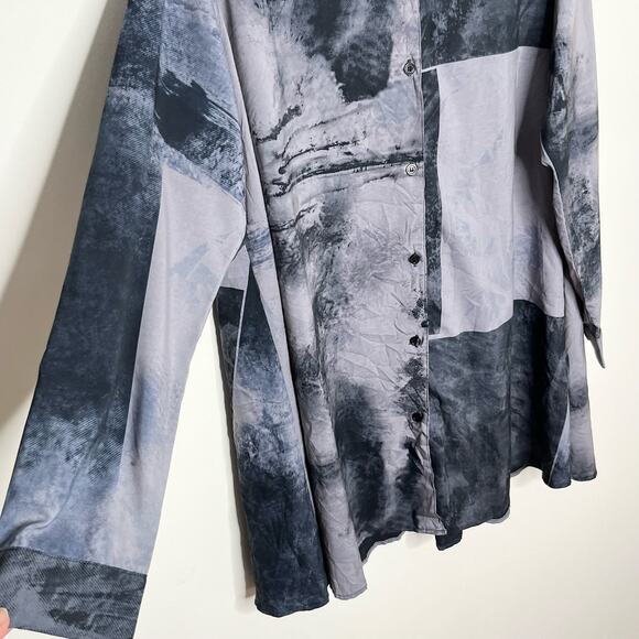 Comfy USA Women Long Sleeve Button Up Tunic Top Small Blue Gray Artsy Lagenlook - Picture 4 of 9